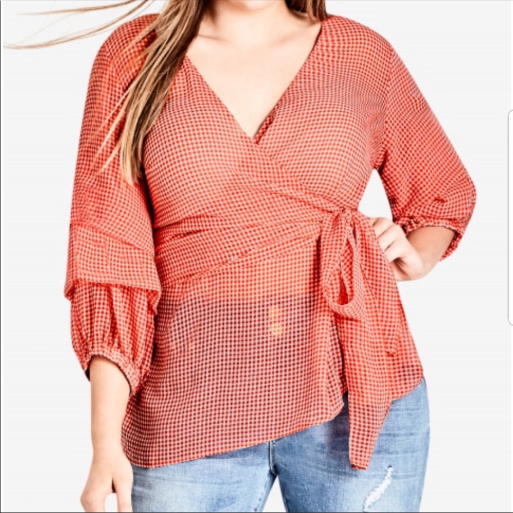 City Chic Gingham Wrap Shirt